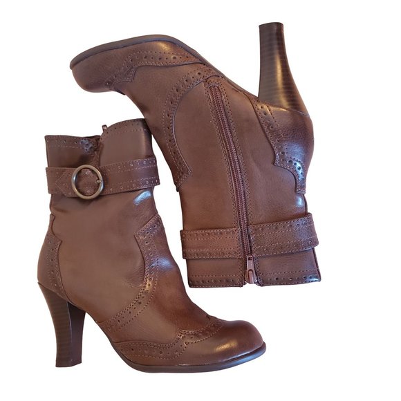 Mudd 7M Brown Chunky Heels 90s Y2K School Girl Boots ELSA Western Wingtip - Picture 1 of 10